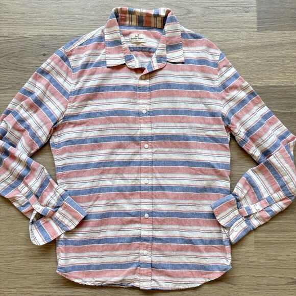 Marine Layer Shirt Men Medium Large Marge Striped Long Sleeve Cotton Silk - Picture 1 of 12